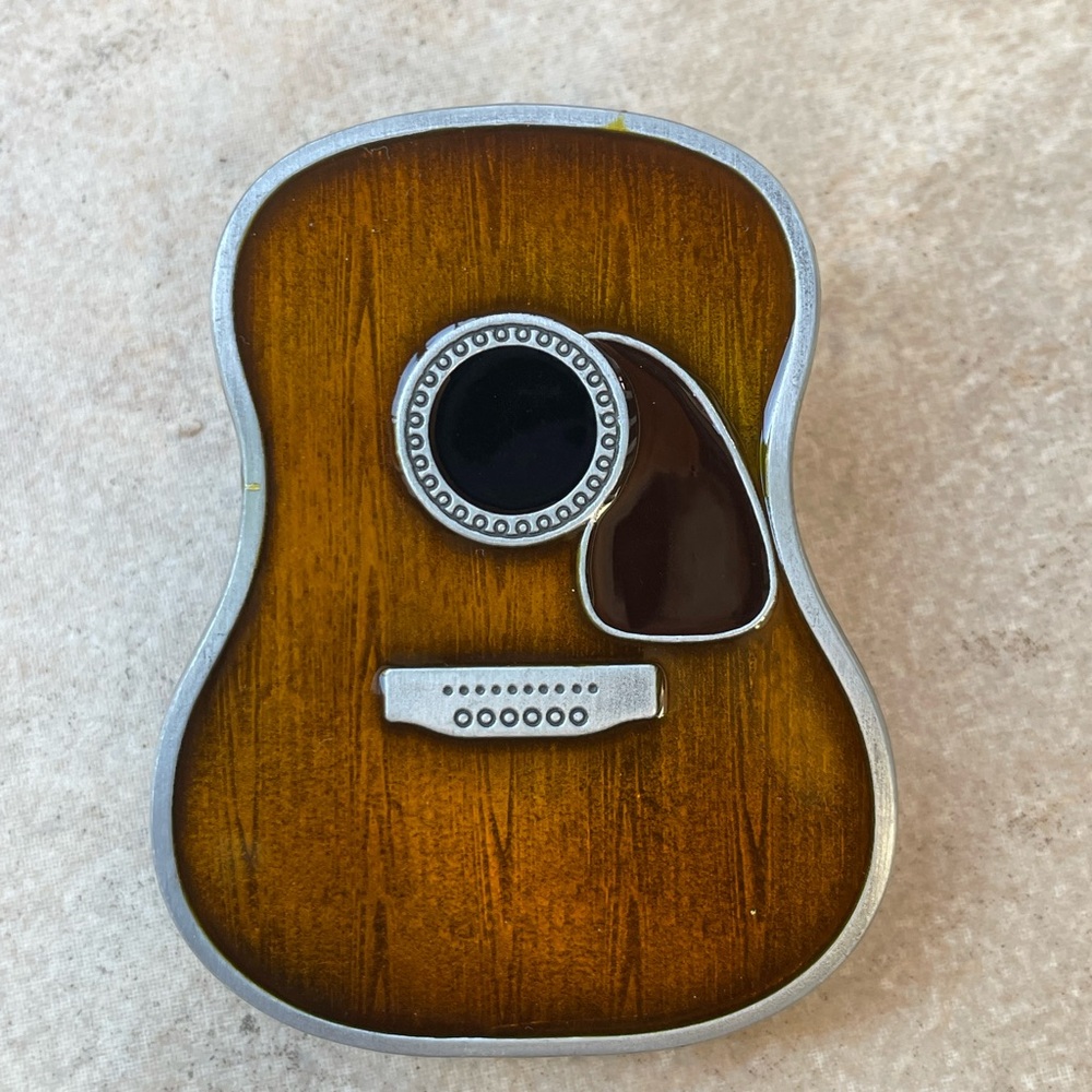 Brown and Silver Guitar Belt Buckle